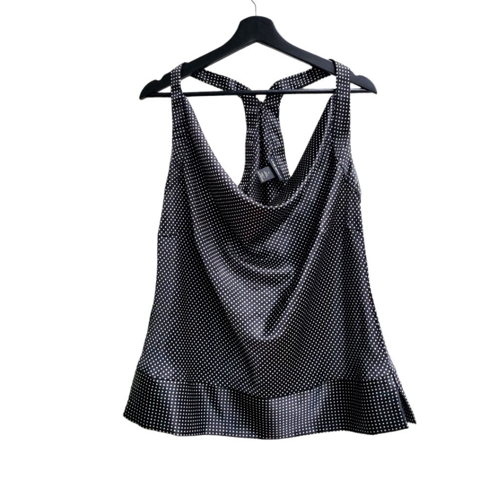 Lane Bryant Black White Satin Polka-dot Racerback Top Blouse, Fits Size Large